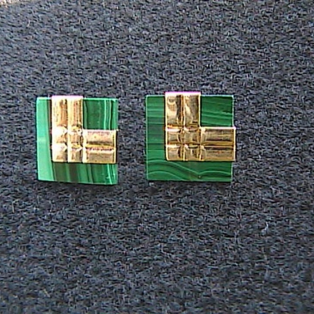 14k Yellow Gold Malachite Stud Earrings